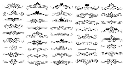 Collection of black ornamental dividers and flourishes on white background image