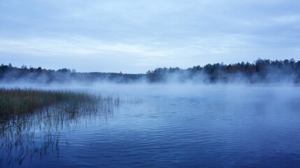 Fototapeta premium Misty lake scene at dawn