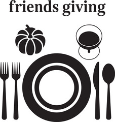 A Simple and Modern Friendsgiving Place Setting with a Plate, Utensils, and a Pumpkin