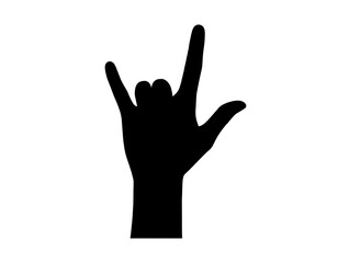 Black silhouette of a hand making a rock-and-roll sign