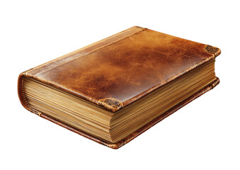 Obraz premium Antique leather-bound book, lying flat. Aged, rich brown leather cover with visible grain and texture. Cream-colored pages. Classic, well-worn look