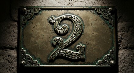 Ornate Vintage Number Two Sign on Textured Background.