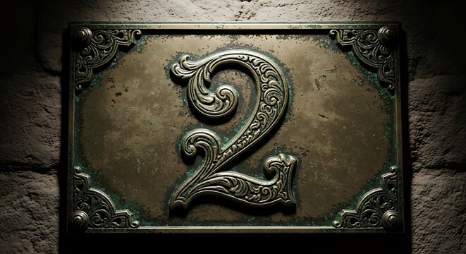 Ornate Vintage Number Two Sign on Textured Background.