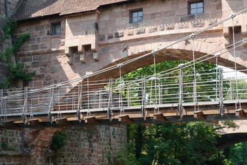 Kettensteg Bridge At River Pegnitz In Nuremberg, Germany. 