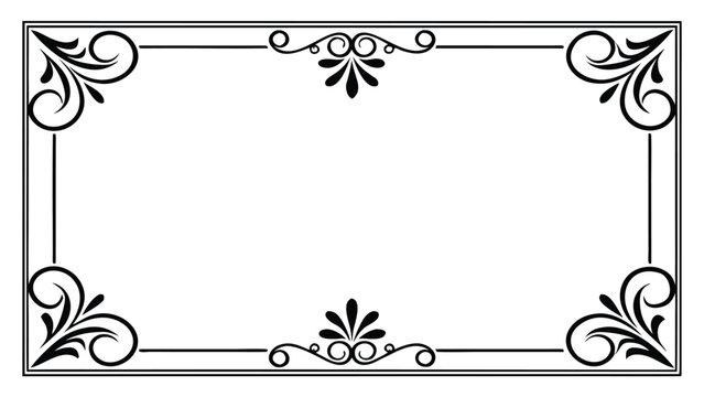 Vintage rectangular frame border with elegant floral corner decoration isolated on white background for invitation card and decorative template
