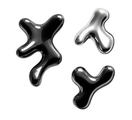 Fototapeta premium Abstract metallic blobs, three shapes, reflective surfaces