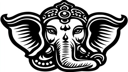 Obraz premium Minimalist Ganesha Head Icon Digital Art Graphic Design Symmetrical Style Modern Aesthetic