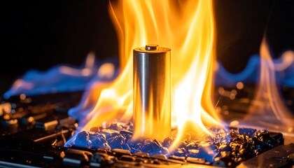 Burning Battery with Fire Hazard.