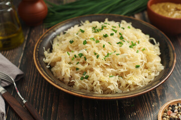 A bowl with traditional German Sauerkraut