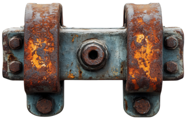 Industrial steel with rusty details and textured surface, worn realistic look, isolated on transparent background.