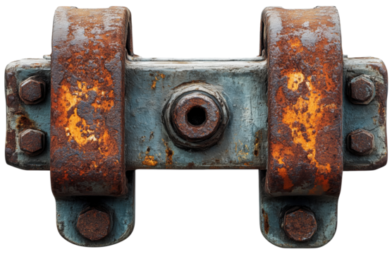 Industrial steel with rusty details and textured surface, worn realistic look, isolated on transparent background.