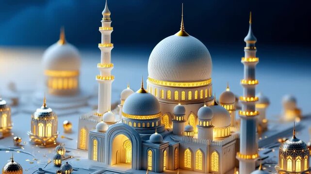 Majestic mosque illuminated night ramadan eid