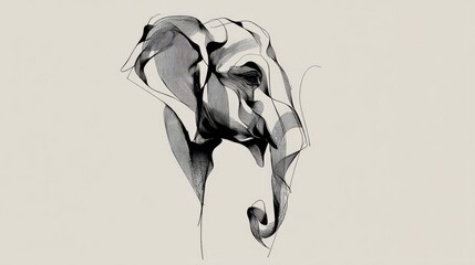 Fototapeta premium Minimalist Abstract Ganesha Sketch Geometric Cartoon Outline in Artistic Side View Environment