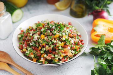  A bowl with traditional Israeli Salad
