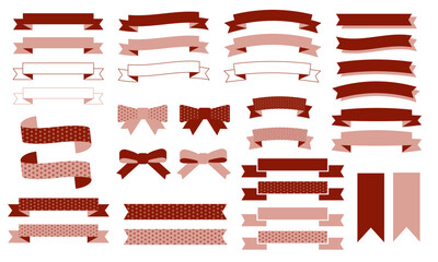 おしゃれで可愛いレトロな赤とピンクとドットのリボンのイラスト素材セット