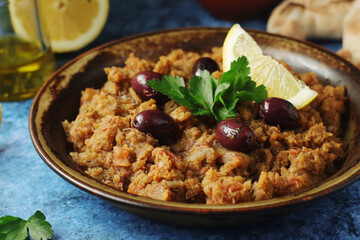 A plate with traditional Moroccan salad zaalouk