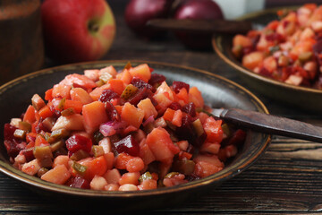 A bowl with traditional Rosolli salad, Finnish cuisine