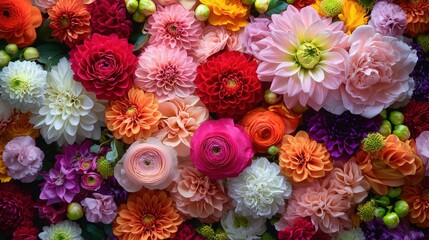 A vibrant arrangement of various flowers, showcasing an array of colors and textures, creating a visually stunning floral display.