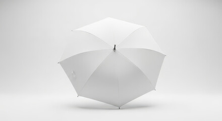 Elevated Perspective of a Pristine White Umbrella Against a Seamless Studio Backdrop Showcasing Simplicity and Elegance in Design and Form for Weather Protection