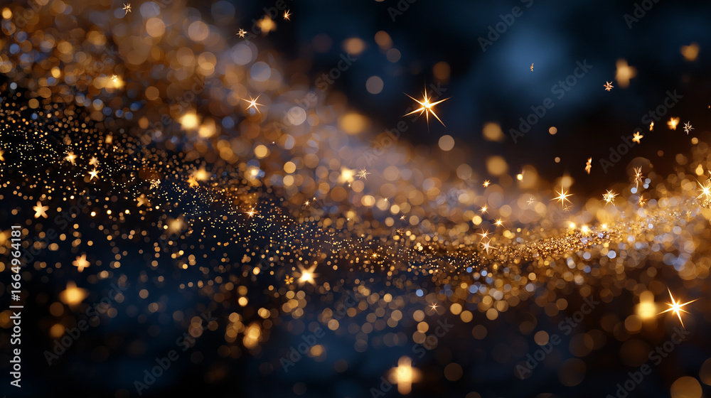 Sticker sparkling celestial abstract: a dazzling display of shimmering golden particles and twinkling star-s