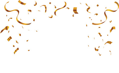 Golden confetti and streamers falling from above creating a festive celebratory background