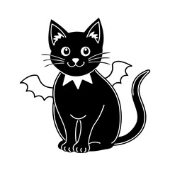 Cute black cat with bat wings and collar illustration