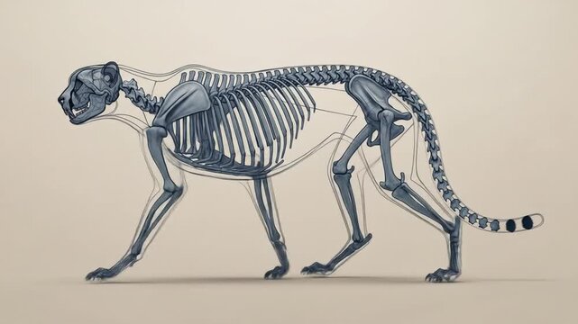 Detailed Illustration of a Cat Skeleton Showing Bone Structure and Anatomy