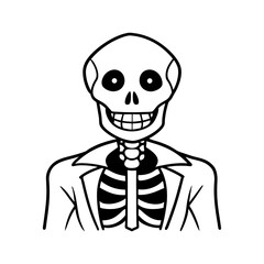 Smiling skeleton wearing a suit jacket and tie