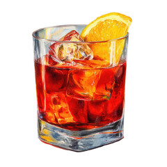 Red cocktail with ice and orange slice