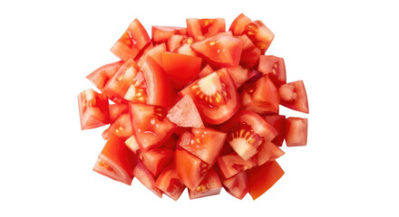 Pile of Freshly Diced Red Tomatoes on a Background chopped