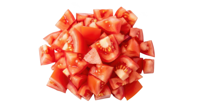 Pile of Freshly Diced Red Tomatoes on a Background chopped