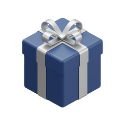 Blue gift box with white ribbon isolated on transparent background