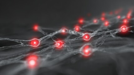 A ghostly neural network with pulsing red warning lights, hinting at future disruptions in connectivity.