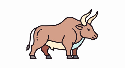 Detailed illustration of a brown bull with large horns.