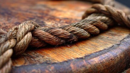 Fototapeta premium Aged rope wrapped around weathered wood