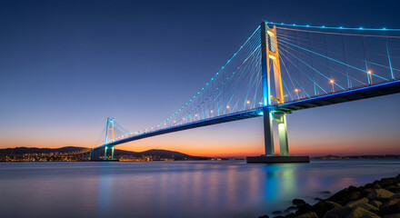 Fototapeta premium Night View of Modern Suspension Bridge.