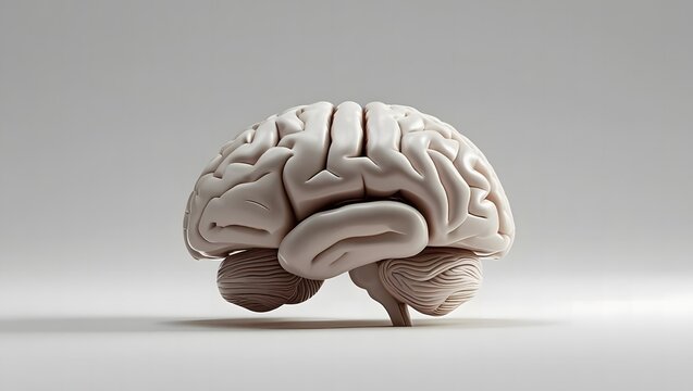 A minimalist AI-generated human brain in soft light showcases creativity, innovation, and thoughtful technological contemplation.