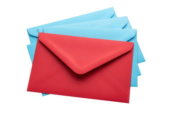 Stack of bright Red and Blue Envelopes isolated on a clean White Background