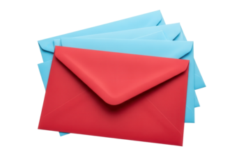Stack of bright Red and Blue Envelopes isolated on a clean White Background