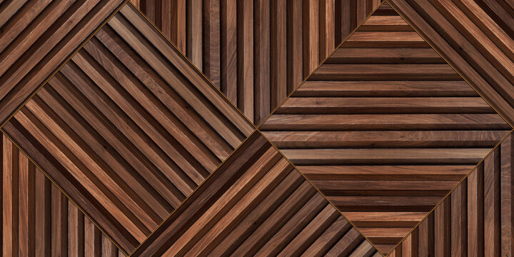 Geometric wooden wall panel with diagonal strips forming diamond patterns, modern decorative interior texture background.