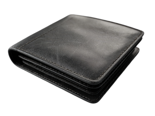 Classic Black Leather Bifold Wallet with Stitched Edges.