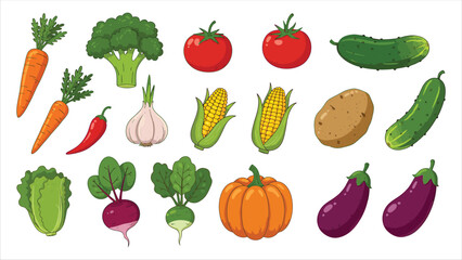 Vibrant Vegetable Collection Fresh Produce Illustrations