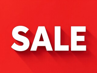 Discount promotion banner showing huge white 3d sale typography on bright red for seasonal clearance, store marketing, festive offers, holiday campaigns, cyber monday, black friday, web ads, and sign