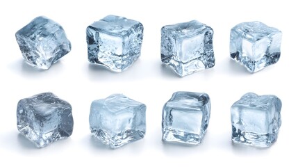 Obraz premium Crystal Clear Collection of Ice Cubes on White Background for Creative Designs