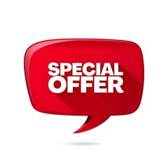 Discount promotion design featuring special offer lettering in bold typography on red speech bubble for advertising shopping deals, ecommerce sales, festive campaigns, clearance banners, flyers, and p