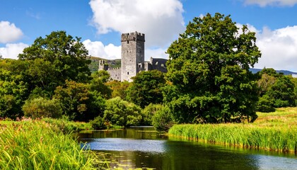 Irish Castle River Landscape.