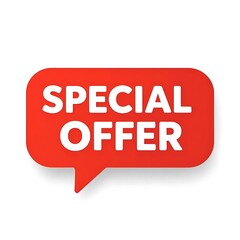 Retail marketing banner with modern red speech bubble showing special offer message in white text for seasonal promotions, cyber monday sales, black friday deals, advertising events, and online market