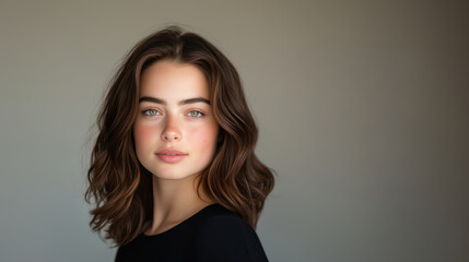 Fototapeta premium Close up of young woman with radiant skin and expressive eyes.