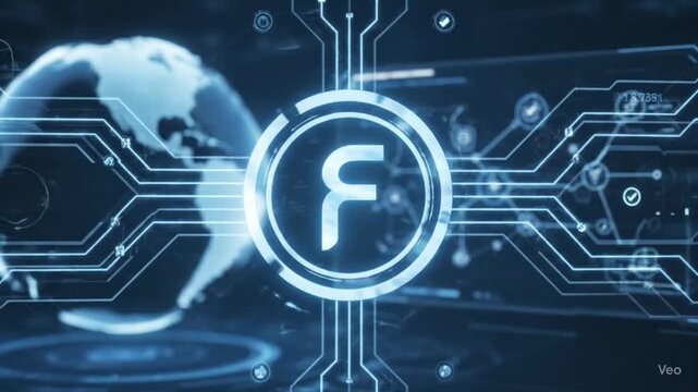 Futuristic Digital Globe with Circuitry and Flow Symbol - High Tech Concept