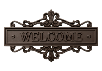 Welcome sign with decorative scrollwork isolated PNG with Transparent Background